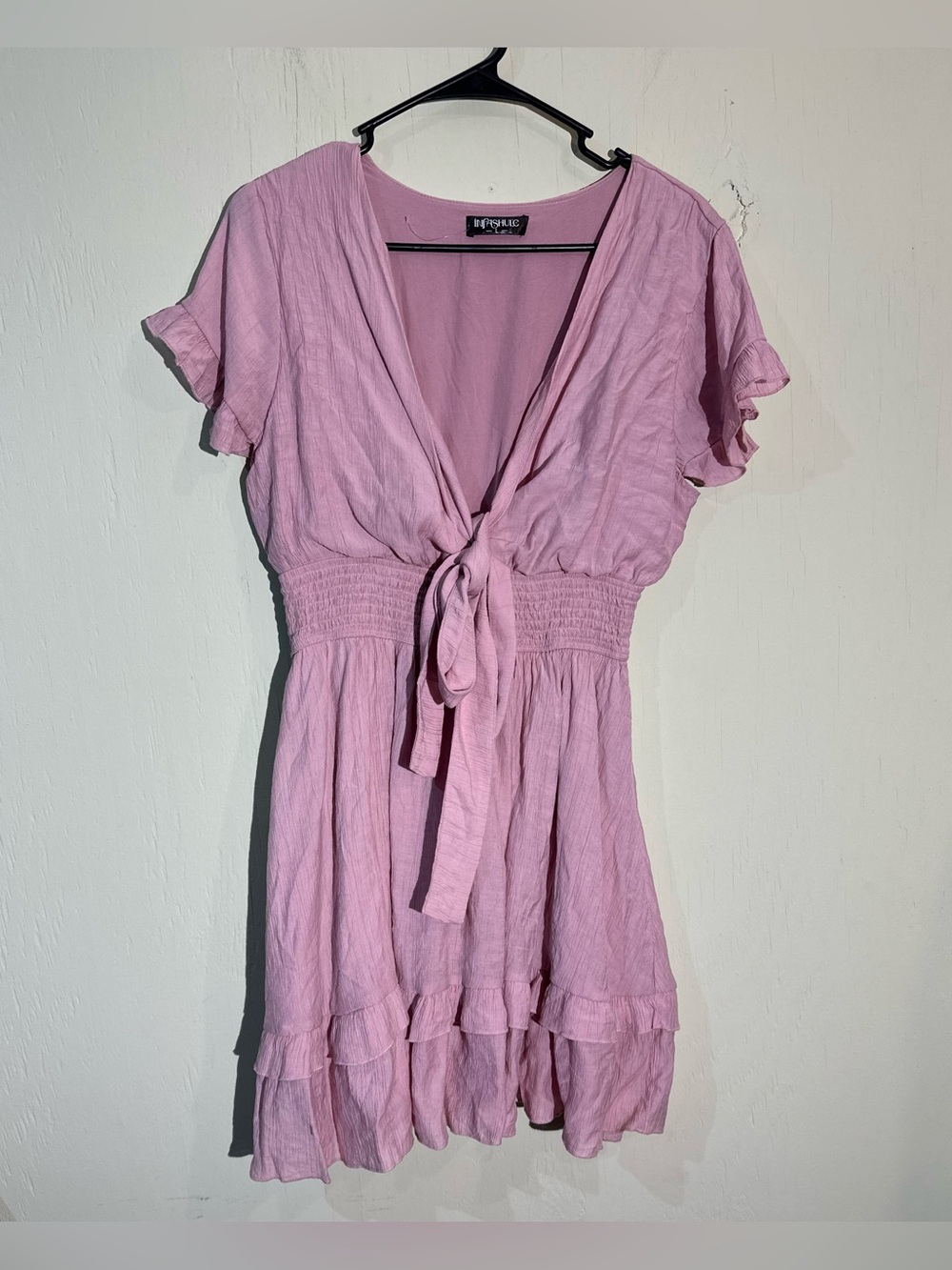 Infashule lavender purple tie front deep v neck smocked mini dress large